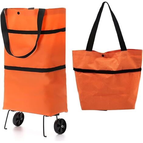 (2 pièces, orange) Chariot de courses pliable, chariot de courses sur roues,