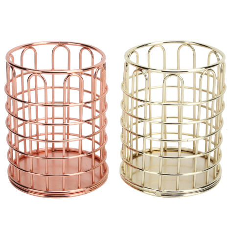 2 pièces Organisateur de stylos de bureau en métal ajouré Porte-crayons de bureau Rangement pour pinceaux de maquillage