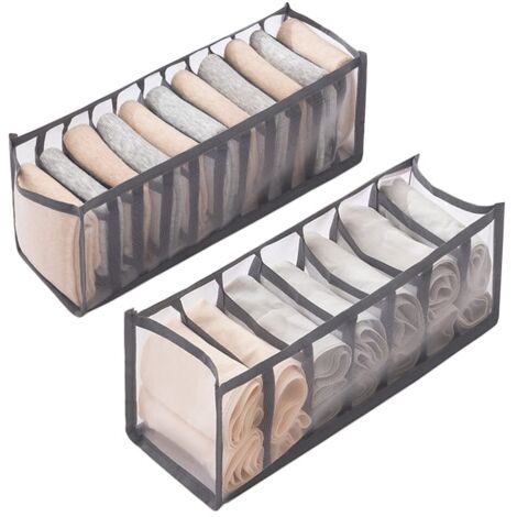 2 Pièces Organisateur de Tiroir Pliable, Rangement Tiroir/Organisateur pour Chaussettes, Sous-Vêtements, Vêtements de Bébé, Cravates (Gris)