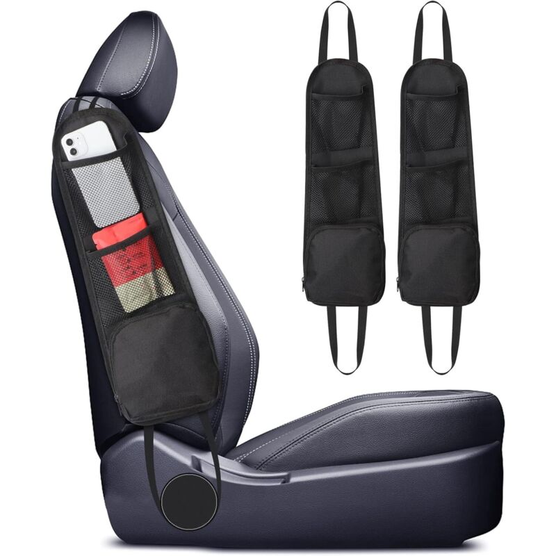 2 Pièces Organisateur Latéral Voiture, Rangement Accessoire pour Siège Avant, Noir