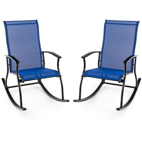 2 Pieces Outdoor Rocking Chairs Patio Cozy Rockers w/Breathable Backrest