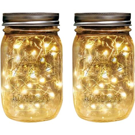 2 Pieces Outdoor Solar Garden Lantern, Waterproof Mason Jar Lamp 20 LEDs Solar Garden Decorative Lights for Outdoor Solar Lights for Garden, Party, Wedding