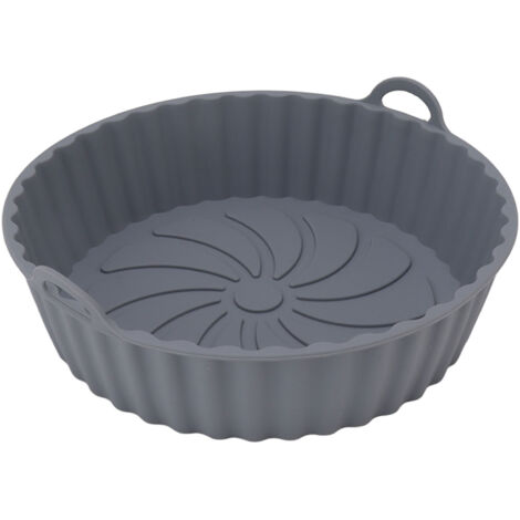 2 Pièces Panier Frite Rond en Silicone Résistant à l'Huile, Antiadhésif et Réutilisable avec Poignées pour Friteuse à Corps Droit Gris