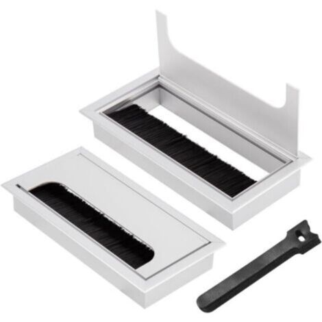 2 Pièces Passe Câbles Encastrables Bureau, 80x80 mm Sortie de Câble pour Encastrer sur Table de Bureau, Organisateur de Cables, avec Joint Brosse, 10 Pièces Serre-câbles