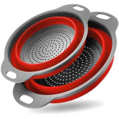 2 Pièces Passoires de Cuisine Pliables, Passoire Pliable en Silicone, Panier de Passoire Pliables pour Pâtes, Légumes, Fruits - Rouge