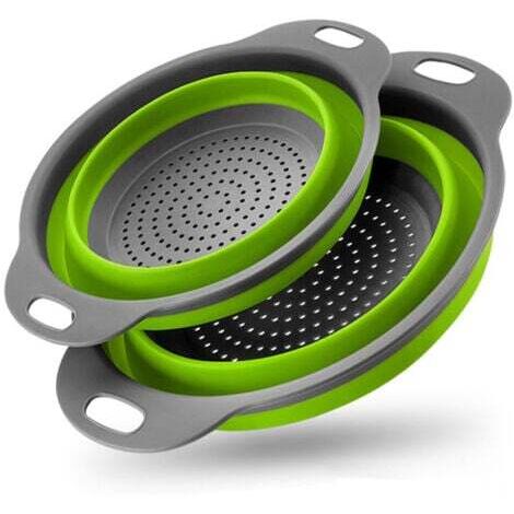2 Pièces Passoires de Cuisine Pliables, Passoire Pliable en Silicone, Panier de Passoire Pliables pour Pâtes, Légumes, Fruits (Vert)