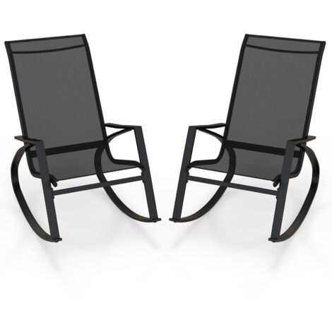 2 Pieces Patio Rocking Chairs Outdoor Sling Fabric Rockers w/ Backrest