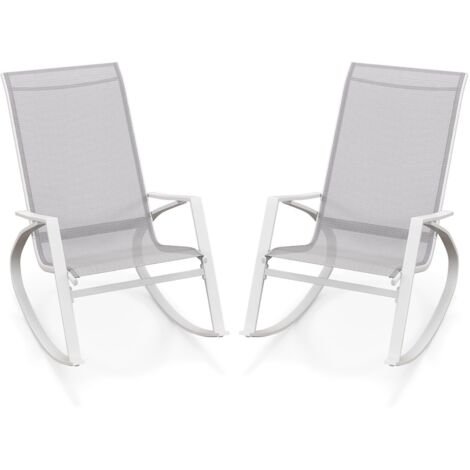 2 Pieces Patio Rocking Chairs Outdoor Sling Fabric Rockers w/ Backrest