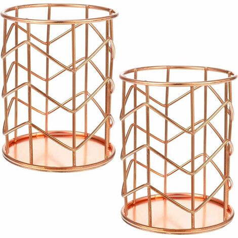 2 pieces pen holder, rose gold pencil holder, fashion openwork writing instrument holder, desk organiser, pen holder, organiser, make-up brush holder Rose gold 01