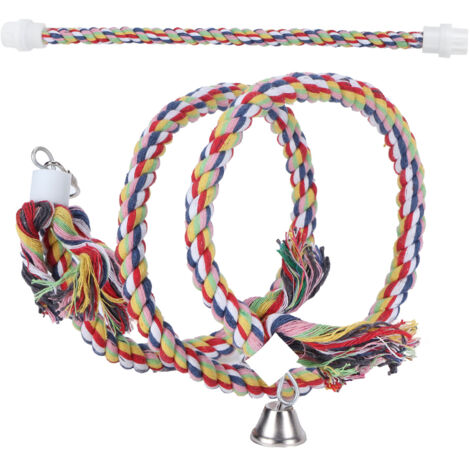 2 Pièces Perchoir à Corde Coloré avec Clochette - Jouet d'Escalade en Coton pour Perroquets et Oiseaux