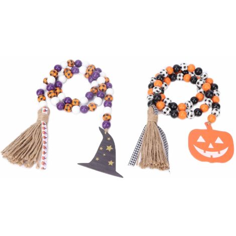 2 Pièces Perles en Bois Halloween Classiques DIY Sans Odeur Confortables Durables Guirlande Naturelle Ferme pour Arbre Mur Fenêtre