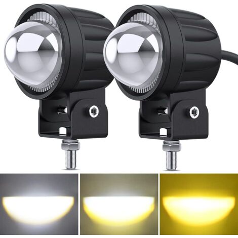 2 Pièces phares antibrouillard à LED pour moto Fisheye 60 W 6000 lm 6000 K / 3000 K Ambre / Jaune Blanc Bicolore Phare de travail Offroad pour moto, camion, SUV, ATV tracteur