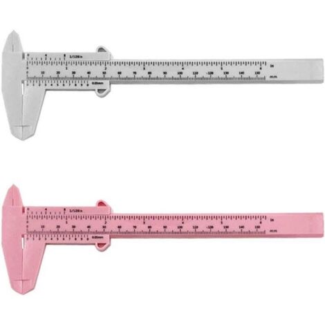 2 Pièces Pied À Coulisse en Plastique À Double Échelle, Outils De Mesure, Règle D'Étudiant, Mini Règle De Mesure (Blanc, Rose)