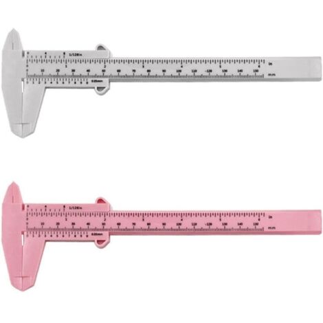 2 Pièces  Pied À Coulisse en Plastique À Double Échelle, Outils De Mesure, Règle D'Étudiant, Mini Règle De Mesure (Blanc, Rose)