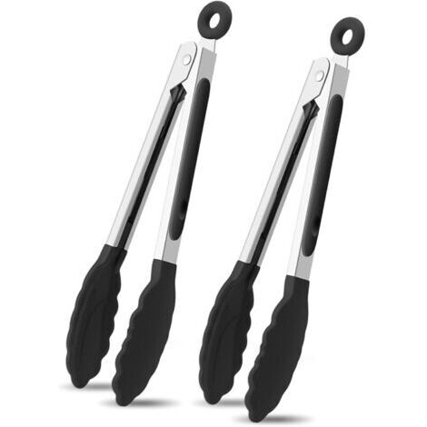 2 Pièces Pince de Cuisine,Pince Silicone Air Fryer,Pince Alimentaire Cuisine Multifonctions Anti-brûlure,avec Languettes en Silicone et Poignées Caoutchoutées,pour Cuisson,Salade,Pâtes
