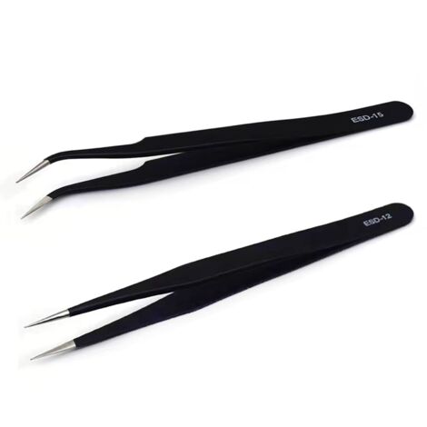 2 pièces Pinces à épiler de Précision Antistatiques-Pince à épiler en acier inoxydable-pour Sourcils, Cils, des poils du visage(Noir)