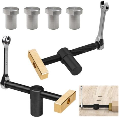 2 Pièces Pinces de Bureau pour Travail du Bois Noir, 20mm Établi Auxiliaire pour Table de Travail du Bois Étau de Positionnement, avec 4 Bench Dog, pour Trou de 20 mm Banc Menuiserie (Noir)