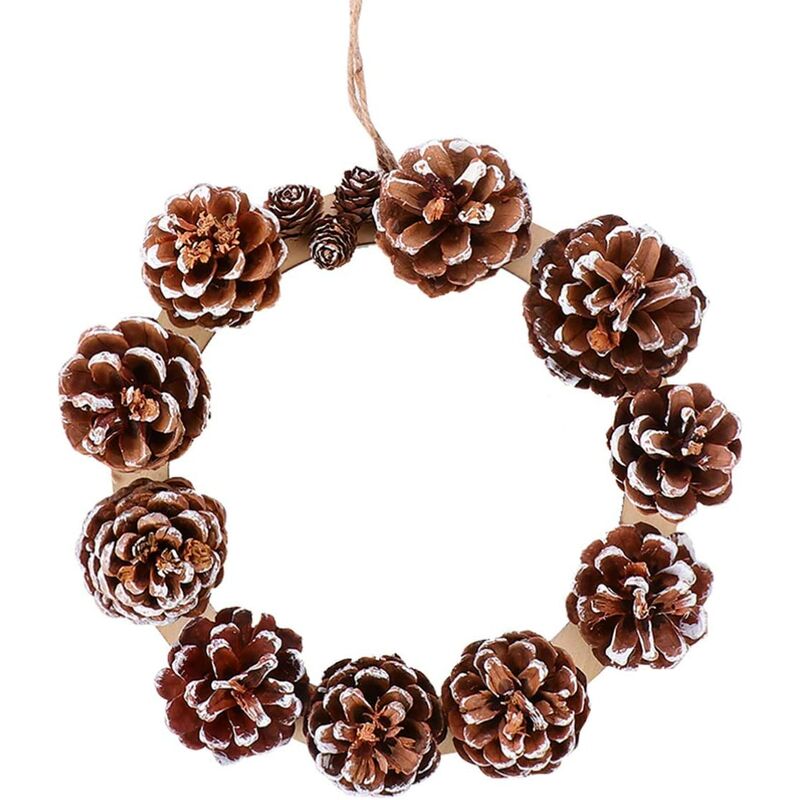 Image of 2 Pieces Pine Cone Wreath with Snow diy Rustic Pine Cone Natural Dried Garland Hanging Pine Cone Christmas Pine Cone Ring for Xmas Winter Holidays