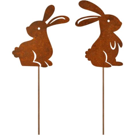 2 Pièces Piquet Jardin Lapin Métal Rouillé Décoration Murale Extérieur Terrasse Printemps Pâques
