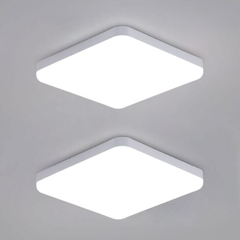 GOECO 2 pièces Plafonnier LED Carré 25x25cm plafonnier LED salle de bain étanche IP54 Blanc Froid 6000K Pour Bain, Chambre, Salon, Cuisine