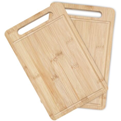 2 Pièces Planche à Découper en Bambou, Planche de Cuisine Rectangulaire, 30.5x19.5x1.2cm Épaisses Tranchoir Planchette de Cuisine avec Rainure à Jus, pour pain, viande, fruits
