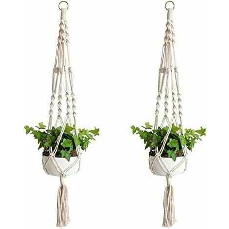 2pcs 47 Inches Plant Flower Hanger Macrame Jute for Indoor Outdoor Ceiling Deck Balcony Round and Square Pots