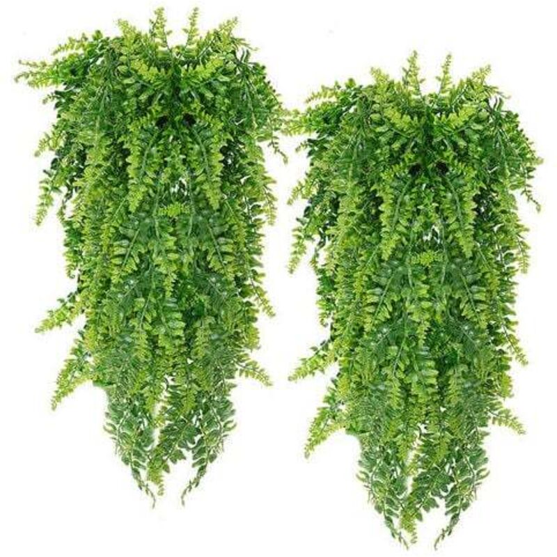 2 Pièces Plante Artificielle Fougère de Boston Plantes, Fausse Mur Végétal Artificiel Tombante, la Maison et la Décoration Extérieur de Mariage Déco