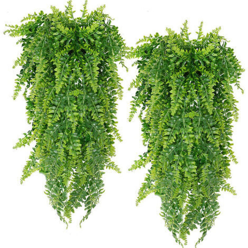 2 Pièces Plante Artificielle Fougère de Boston Plantes, Fausse Mur Végétal Artificiel Tombante, la Maison et la Décoration Extérieur de Mariage Déco