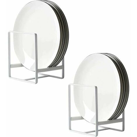 2 Pieces Plate Cabinet, Cupboards Plate Organizer, Metal Dish Drying Rack, Plate Rack Organizer, for Countertop, Cabinet, RV, Storage, Kitchen (White)