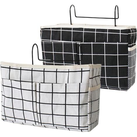 2 Pièces Poche de lit,Organisateur Etagere Lit en Toile Imperméable Panier de Lit Chevet Suspendu,Poche de Lit pour l'école de Bureau à Domicile(grille noire + blanche)