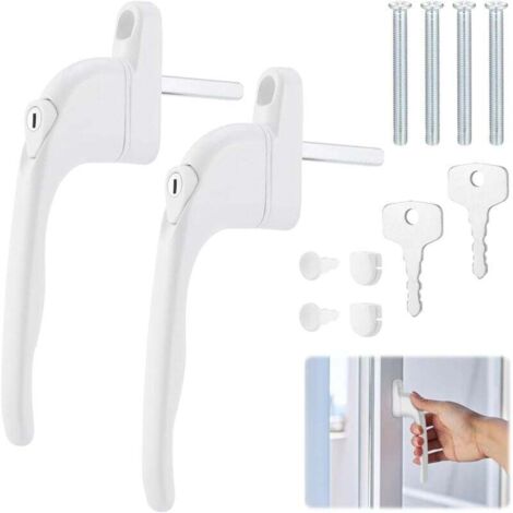 2 Pièces Poignée de Fenêtre Verrouillable en Aluminium, Poignée de Porte avec 4PCS Vis et 2PCS Clés Securite Fenetre pour Fenêtres Intérieures et Extérieures, Blanc
