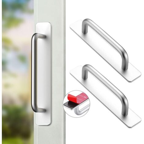 2 Pièces Poignée de Meuble Autocollante, Poignées Autocollantes en Aluminium, Poignées de Porte Coulissante, Poignées Tiroir pour Meuble Cuisine Armoire Chambre à Coucher, 147mm (Argent)