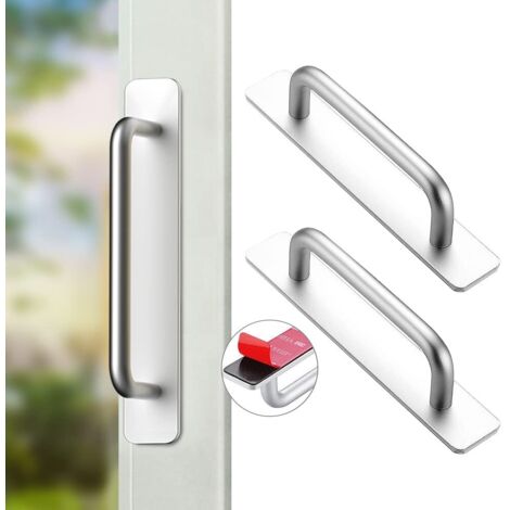 2 Pièces Poignée de Meuble Autocollante, Poignées Autocollantes en Aluminium, Poignées de Porte Coulissante, Poignées Tiroir pour Meuble Cuisine Armoire Chambre à Coucher, 147mm (Argent)