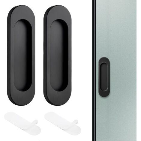 2 Pièces Poignée de Porte Coulissante Auto-Adhésive Ovale 10 cm – Idéale pour Baies Vitrées Coulissantes et Meubles Installation Facile et Durable Design Noir Élégant