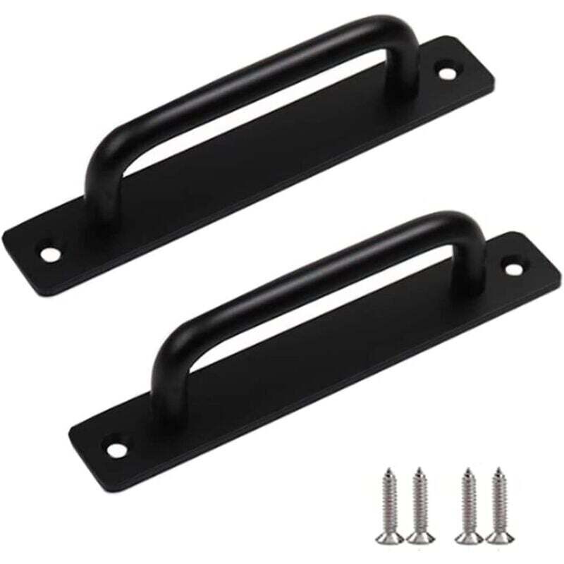 2 Pièces Poignée de Porte de Grange Robuste, Poignée à Tirer Porte Coulissante en Acier, Poignée de Porte en Fonte Noire, Poignées de Porte