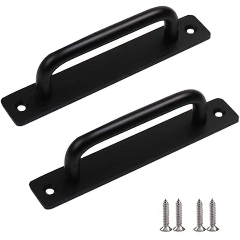 2 Pièces Poignée de Porte de Grange Robuste, Poignée à Tirer Porte Coulissante en Acier, Poignée de Porte en Fonte Noire, Poignées de Porte