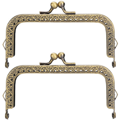 2 pièces Poignée de Sac DIY en Métal Vert Bronze, Cadre de Sac Carré Embossé, Poignée pour Sac à Main (10,5 cm)