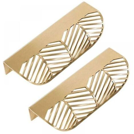 2 pièces Poignée de tiroir de style feuille d'or, XU, Bouton de traction de porte de meuble en laiton, Poignée de porte d'armoire - KZQ