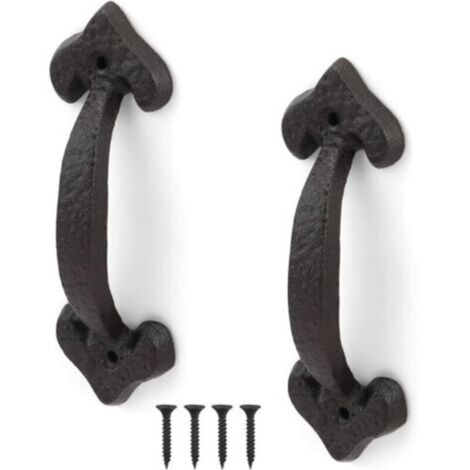 2 Pièces Poignée Porte Coulissante Noire, Poignée de Porte Extérieure en Fer Forgé, Longueur 170 mm, Poignet de Portes Vintage avec Vis, Adaptée aux Remise, Garages, Granges, Placards