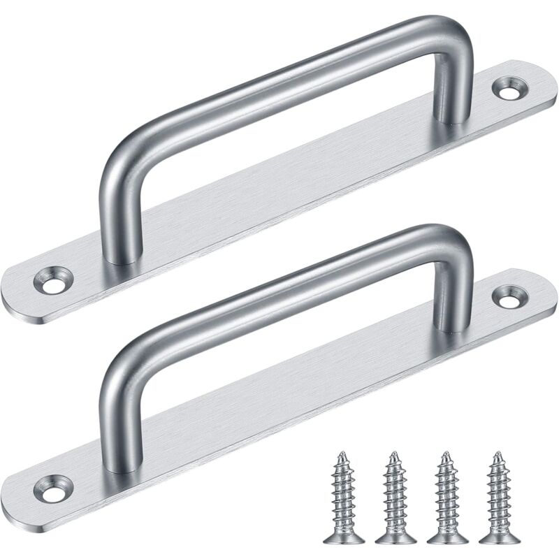 2 pièces poignées de porte coulissante, poignées de porte de grange, poignées de porte en acier inoxydable avec plaque, poignées de porte