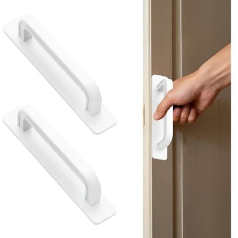 2 Pièces Poignées de Porte de Balcon, Poignees porte Adhésives, Poignée de Porte Extérieure, Poignées de Porte Autocollantes, pour Meuble, Armoires, Fenêtres, Portes Coulissantes (Blanc)