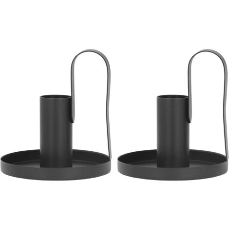 2 Pièces Porte-Bougies en Métal Noir avec Poignée Courbée, Style Rétro pour Décoration de Table et Cheminée