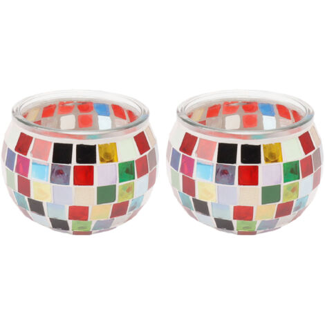 2 Pièces Porte-Bougies en Verre Mosaïqué, Décoration Romantique pour Salon avec Bougies Parfumées