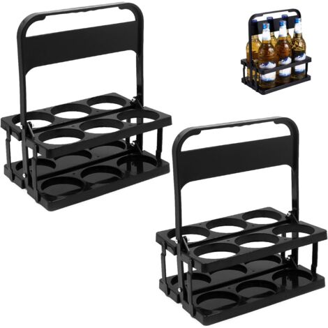 2 Pièces Porte Bouteille Plastique, Noir, 6 Bouteilles, Diamètre du Trou 7.8 cm, Pliable, Fixation Stable, pour Fêtes, KTV, Bars, Restaurants (27.2 × 18 × 33 cm) (Noir)
