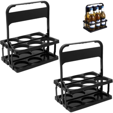 2 Pièces Porte Bouteille Plastique, Noir, 6 Bouteilles, Diamètre du Trou 7.8 cm, Pliable, Fixation Stable, pour Fêtes, KTV, Bars, Restaurants (27.2 × 18 × 33 cm) (Noir)