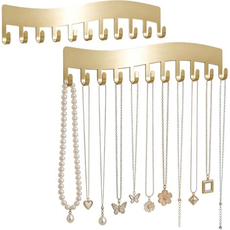 2 Pièces Porte Bracelet et Bijoux Mural, Organisateur Mural Robuste Porte Bijoux Mural pour Colliers, Bagues, Bracelets, Boucles d'Oreilles，Or Design