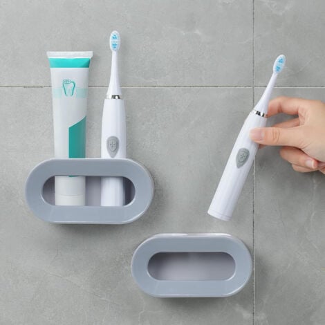 2 Pièces Porte-brosse à dents électrique, mural avec trou de vidange, aucun perçage requis