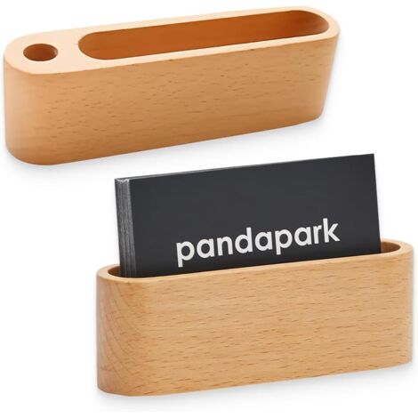 2 Pièces Porte Carte de Visite en Bois Massif - Support Créatif de Bureau avec Présentoir