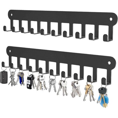 2 Pièces Porte Clef Mural, 10 Crochets Acier Inoxydable, Rangement Clés Entrée Cuisine Noir
