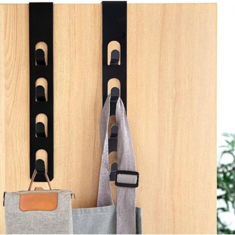 2 Pièces Porte Manteau pour Porte, Patère de Porte à Suspendre 4 Crochets, Porte Manteau Porte sans Percer, Patère de Porte pour Rangement, Vestes, Peignoirs, Sacs à Main et Autres (Noir